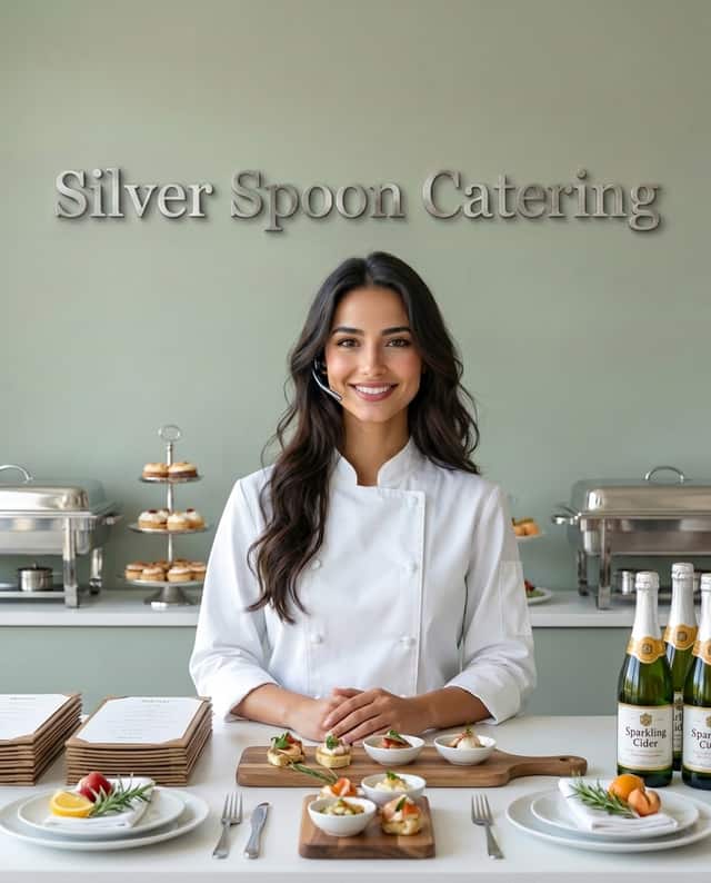 Maria as the receptionist at Silver Spoon Catering