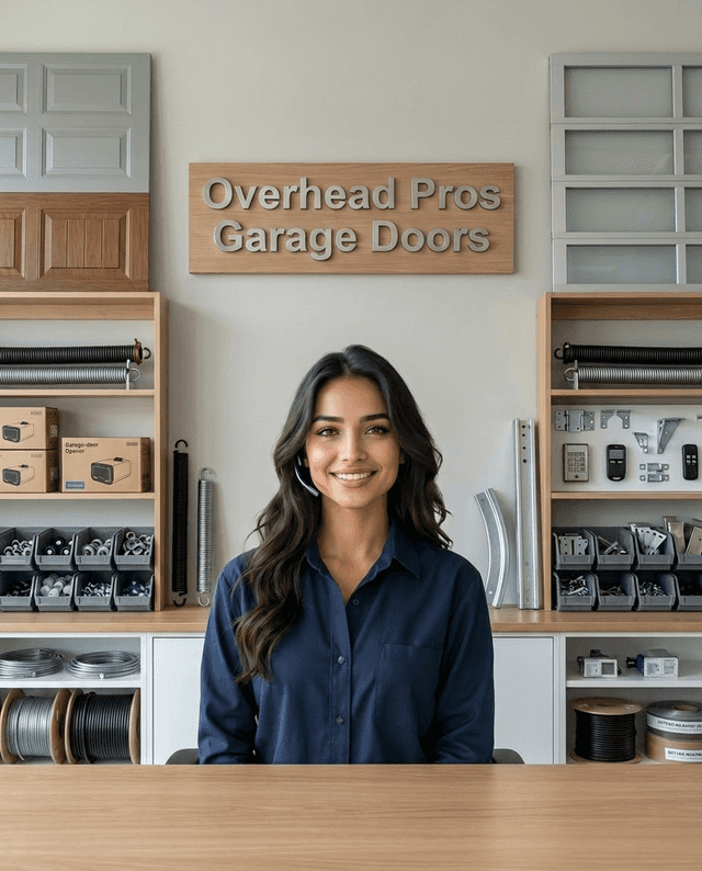 Maria as the receptionist at Overhead Pros Garage Doors