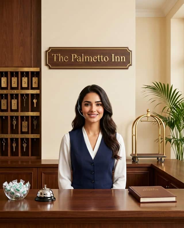 Maria as the receptionist at The Palmetto Inn