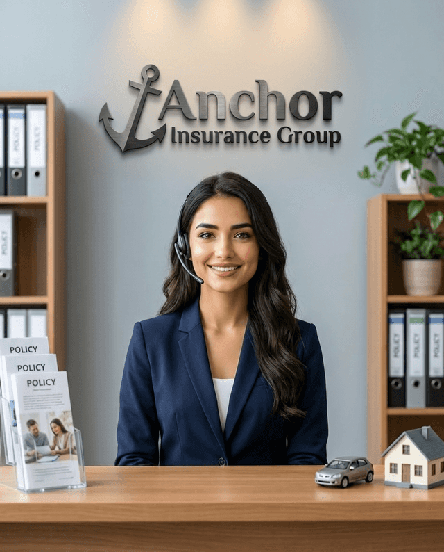 Maria as the receptionist at Anchor Insurance Group
