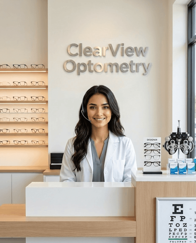 Maria as the receptionist at ClearView Optometry