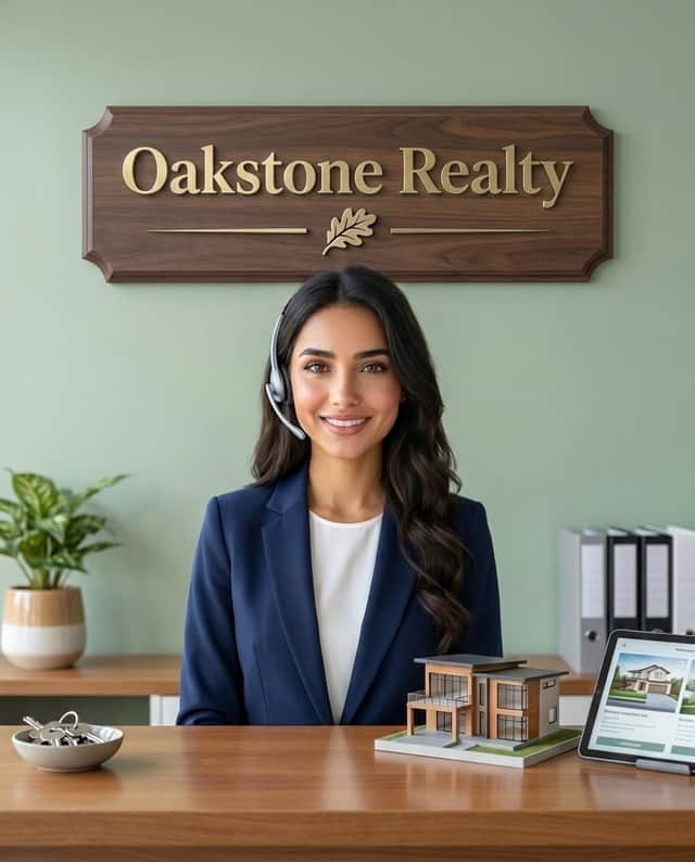 Maria as the receptionist at Oakstone Realty